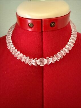 Art Deco Czech Clear Crystal  Necklace Graduated Faceted Beads 16” antique